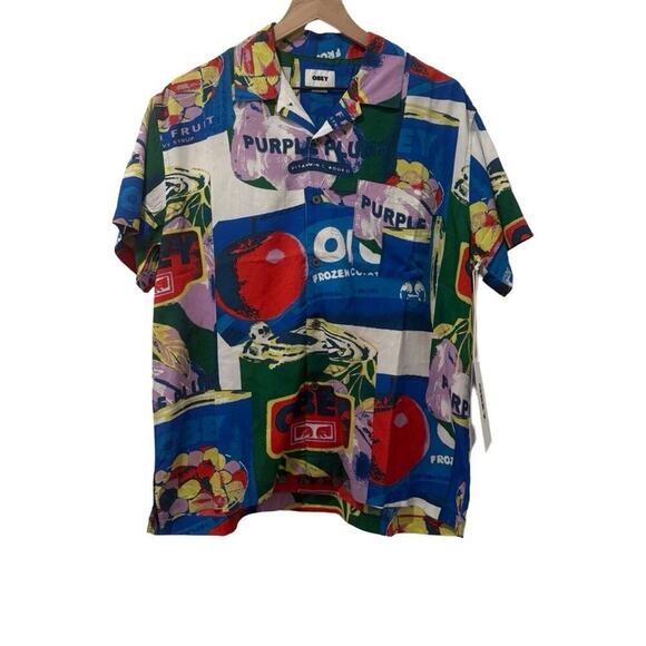 OBEY Fruit Cans Shirt S NWT Graphic Print Camp Collar Festival Streetwear - Picture 6 of 12